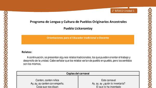Orientaciones al docente - LC02 - Lickanantay - U1 - Coplas del carnaval Orientaciones al docente - LC02 - Lickanantay - U1 - Coplas del carnaval