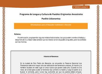 Orientaciones al docente - LC02 - Lickanantay - U1 - Relatos: Historia de flamencos Orientaciones al docente - LC02 - Lickanantay - U1 - Relatos: Historia de flamencos