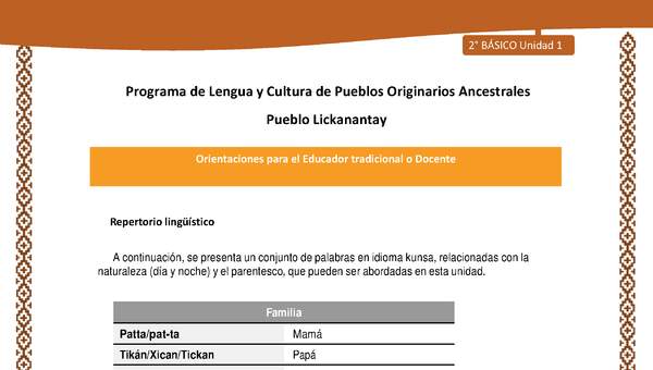 Orientaciones al docente - LC02 - Lickanantay - U1 - Repertorio lingüístico Orientaciones al docente - LC02 - Lickanantay - U1 - Repertorio lingüístico