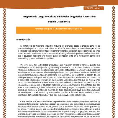 Orientaciones al docente - LC02 - Lickanantay - U2 - Introducción Orientaciones al docente - LC02 - Lickanantay - U2 - Introducción