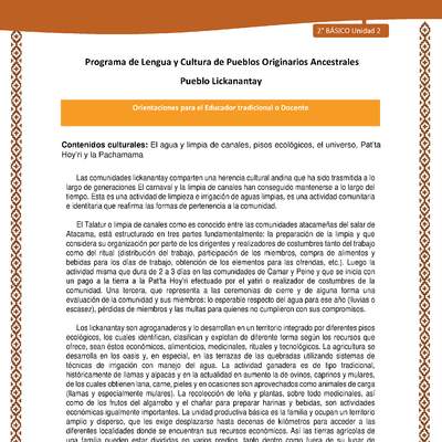 Orientaciones al docente - LC02 - Lickanantay - U2 - Contenidos culturales Orientaciones al docente - LC02 - Lickanantay - U2 - Contenidos culturales