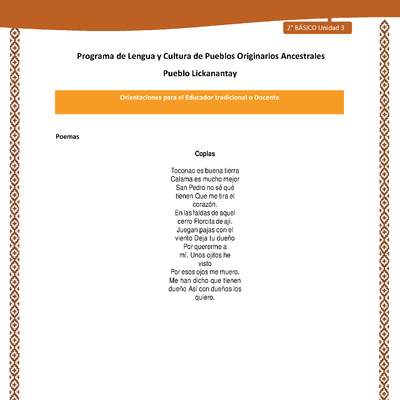 Orientaciones al docente - LC02 - Lickanantay - U3 - Ceremonias: Poemas Orientaciones al docente - LC02 - Lickanantay - U3 - Ceremonias: Poemas