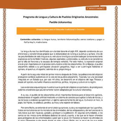 Orientaciones al docente - LC02 - Lickanantay - U3 - Contenidos culturales Orientaciones al docente - LC02 - Lickanantay - U3 - Contenidos culturales