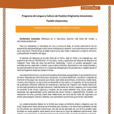 Orientaciones al docente - LC02 - Lickanantay - U4 - Contenidos culturales Orientaciones al docente - LC02 - Lickanantay - U4 - Contenidos culturales