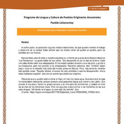 Orientaciones al docente - LC02 - Lickanantay - U4 - Relatos Orientaciones al docente - LC02 - Lickanantay - U4 - Relatos