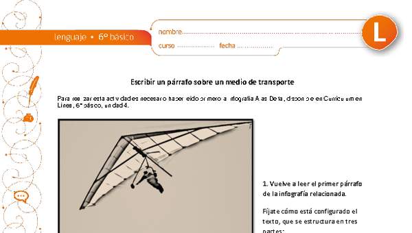 Escritura de un párrafo sobre un medio de transporte Escritura de un párrafo sobre un medio de transporte
