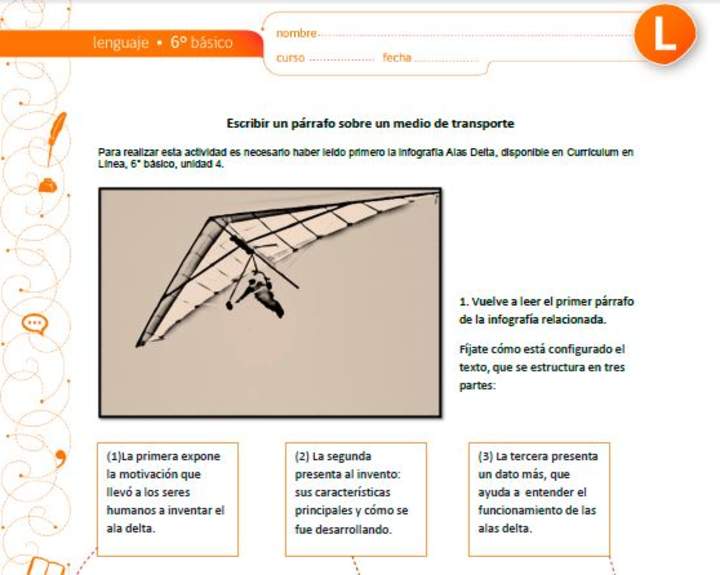 Escritura de un párrafo sobre un medio de transporte Escritura de un párrafo sobre un medio de transporte