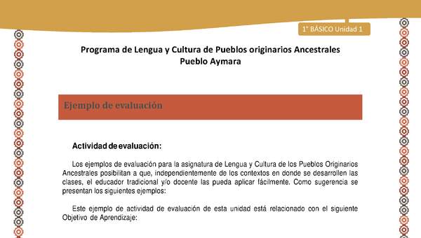 Orientaciones al docente - LC01 - Aymara - U01 - Ejemplo de evaluación Orientaciones al docente - LC01 - Aymara - U01 - Ejemplo de evaluación