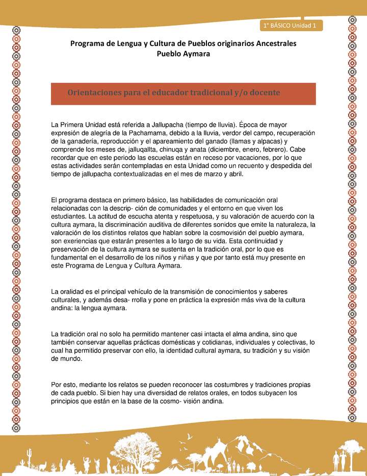 Orientaciones al docente - LC01 - Aymara - U01 - Introducción Orientaciones al docente - LC01 - Aymara - U01 - Introducción
