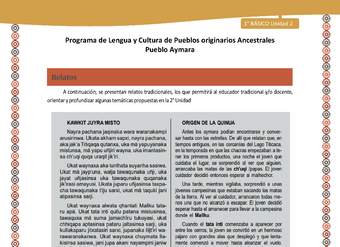 Relato Y el origen de la quinua - Lengua y cultura de los pueblos Originarios Ancestrales 1º básico -  Aymara - Unidad 2 Relato Y el origen de la quinua - Lengua y cultura de los pueblos Originarios Ancestrales 1º básico -  Aymara - Unidad 2