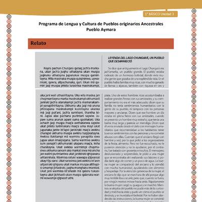 Relato Leyenda del lago Chungará - Lengua y cultura de los pueblos Originarios Ancestrales 1º básico -  Aymara - Unidad 3 Relato Leyenda del lago Chungará - Lengua y cultura de los pueblos Originarios Ancestrales 1º básico -  Aymara - Unidad 3