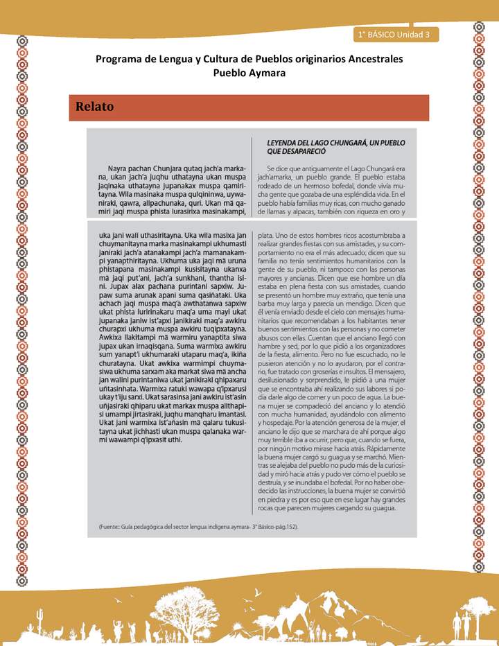 Relato Leyenda del lago Chungará - Lengua y cultura de los pueblos Originarios Ancestrales 1º básico -  Aymara - Unidad 3 Relato Leyenda del lago Chungará - Lengua y cultura de los pueblos Originarios Ancestrales 1º básico -  Aymara - Unidad 3