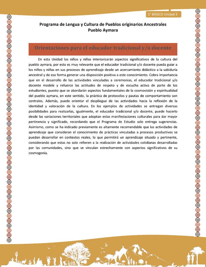 Orientaciones - Lengua y cultura de los pueblos Originarios Ancestrales 1º básico -  Aymara - Unidad 3 Orientaciones - Lengua y cultura de los pueblos Originarios Ancestrales 1º básico -  Aymara - Unidad 3