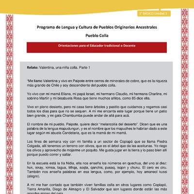 Orientaciones al docente - LC01 - Colla - U1 - Relato Orientaciones al docente - LC01 - Colla - U1 - Relato