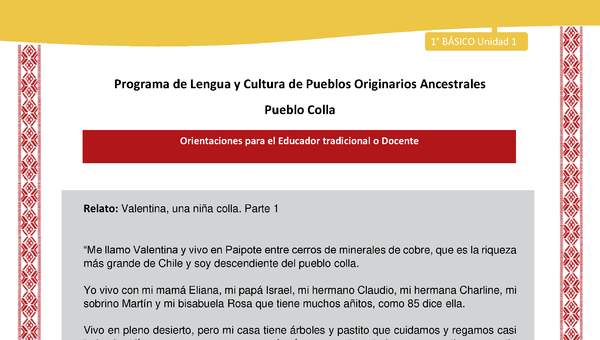 Orientaciones al docente - LC01 - Colla - U1 - Relato Orientaciones al docente - LC01 - Colla - U1 - Relato