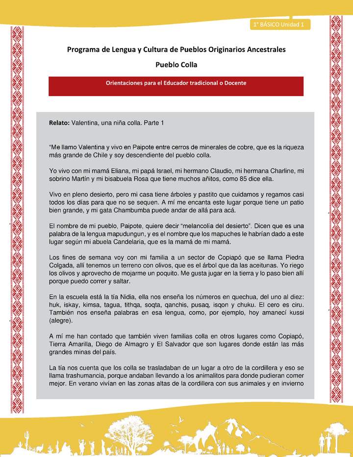 Orientaciones al docente - LC01 - Colla - U1 - Relato Orientaciones al docente - LC01 - Colla - U1 - Relato