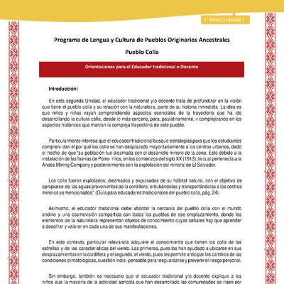Orientaciones al docente - LC01 - Colla - U2 - Introducción Orientaciones al docente - LC01 - Colla - U2 - Introducción