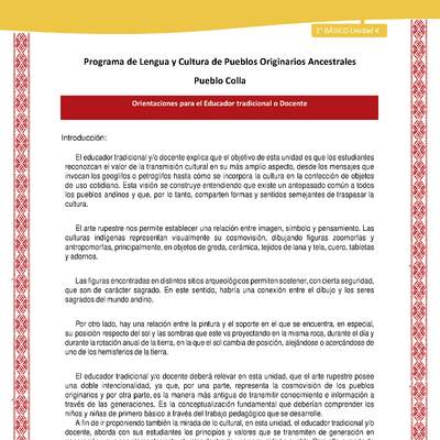 Orientaciones al docente - LC01 - Colla - U4 - Introducción Orientaciones al docente - LC01 - Colla - U4 - Introducción