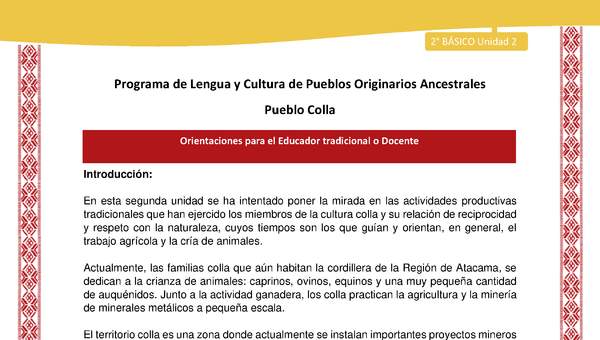 Orientaciones al docente - LC02 - Colla - U2 - Introducción Orientaciones al docente - LC02 - Colla - U2 - Introducción