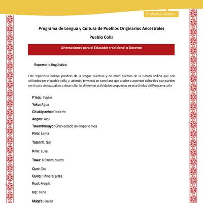 Orientaciones al docente - LC02 - Colla - U2 - Repertorio lingüístico Orientaciones al docente - LC02 - Colla - U2 - Repertorio lingüístico