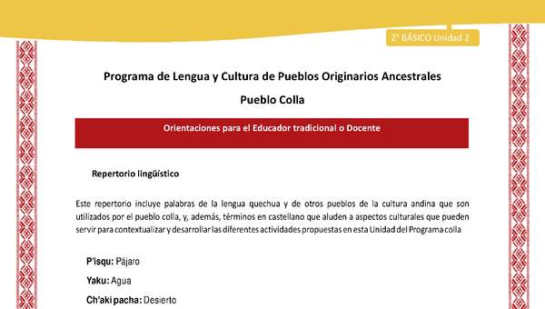 Orientaciones al docente - LC02 - Colla - U2 - Repertorio lingüístico Orientaciones al docente - LC02 - Colla - U2 - Repertorio lingüístico