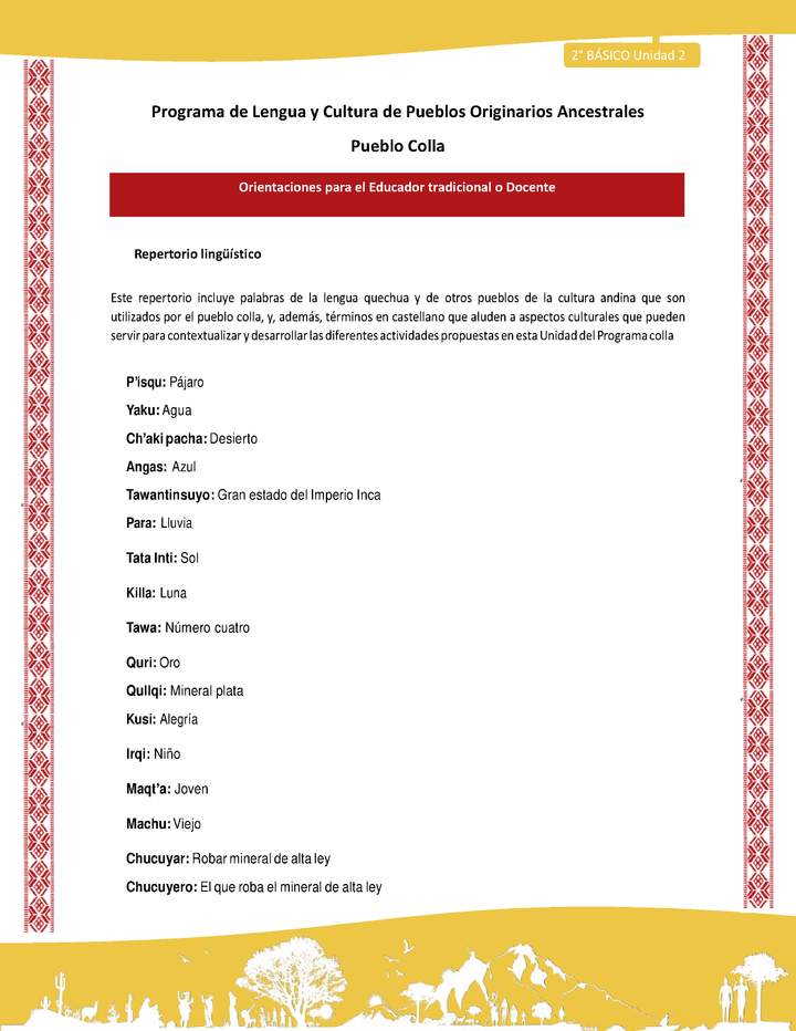 Orientaciones al docente - LC02 - Colla - U2 - Repertorio lingüístico Orientaciones al docente - LC02 - Colla - U2 - Repertorio lingüístico