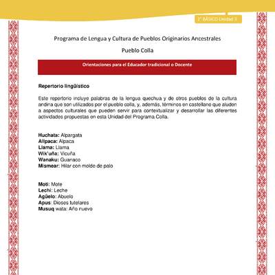 Orientaciones al docente - LC02 - Colla - U3 - Repertorio lingüístico Orientaciones al docente - LC02 - Colla - U3 - Repertorio lingüístico