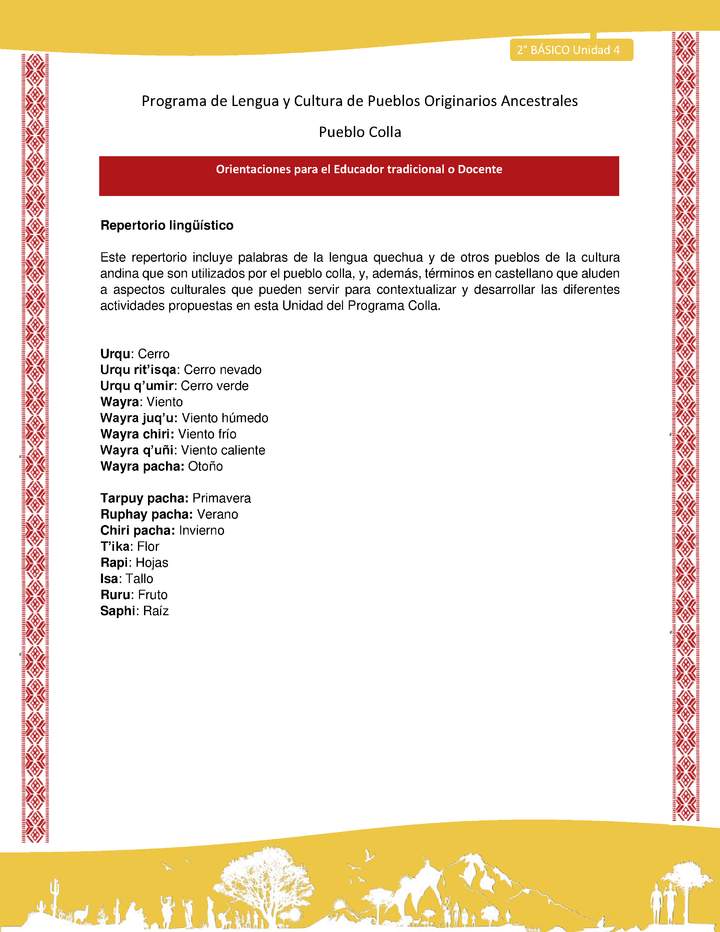 Orientaciones al docente - LC02 - Colla - U4 - Repertorio lingüístico Orientaciones al docente - LC02 - Colla - U4 - Repertorio lingüístico