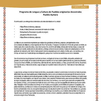 Orientaciones al docente - LC02 - Aymara - U01 - Contenidos culturales Orientaciones al docente - LC02 - Aymara - U01 - Contenidos culturales