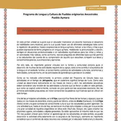 Orientaciones al docente - LC02 - Aymara - U01 - Introducción Orientaciones al docente - LC02 - Aymara - U01 - Introducción