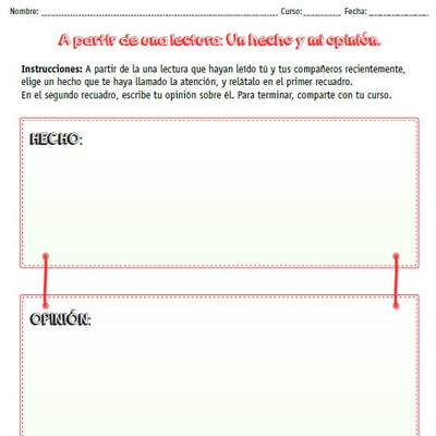 A partir de una lectura: un hecho y mi opinión A partir de una lectura: un hecho y mi opinión