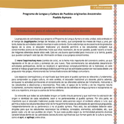 Orientaciones al docente - LC02 - Aymara - U01 - Introducción Orientaciones al docente - LC02 - Aymara - U01 - Introducción