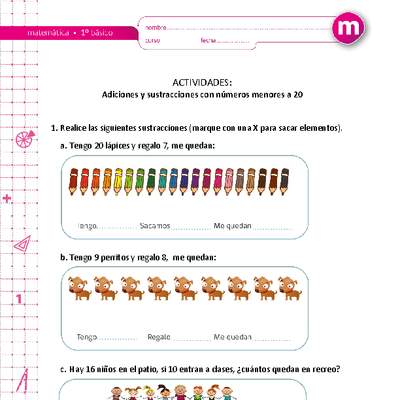 Adiciones y sustracciones con números menores a 20 Adiciones y sustracciones con números menores a 20