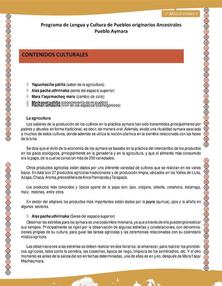 Orientaciones al docente - LC02 - Aymara - U01 - Contenidos culturales Orientaciones al docente - LC02 - Aymara - U01 - Contenidos culturales