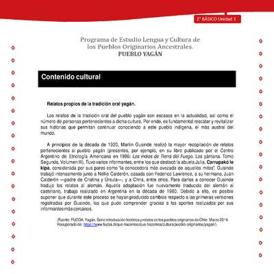 Contenido cultural: Relatos propios de la tradición oral yagán Contenido cultural: Relatos propios de la tradición oral yagán