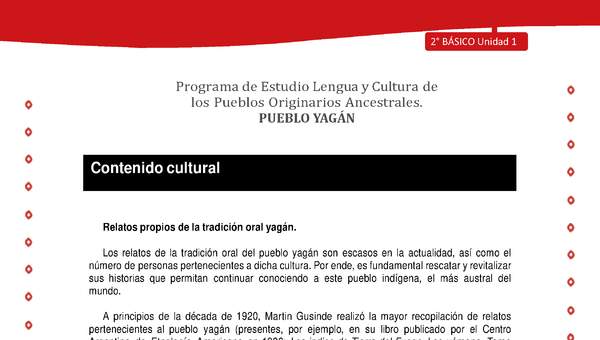 Contenido cultural: Relatos propios de la tradición oral yagán Contenido cultural: Relatos propios de la tradición oral yagán