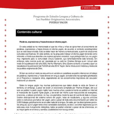 Contenido cultural: Palabras, expresiones y frases breves en idioma yagán Contenido cultural: Palabras, expresiones y frases breves en idioma yagán