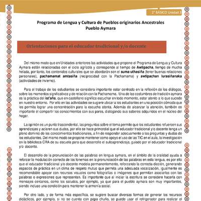 Orientaciones al docente - LC02 - Aymara - U03 - Introducción  Orientaciones al docente - LC02 - Aymara - U03 - Introducción