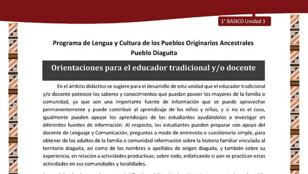 Orientaciones para el educador tradicional y/o docente Orientaciones para el educador tradicional y/o docente