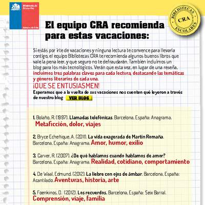 Lecturas recomendadas por el CRA Lecturas recomendadas por el CRA