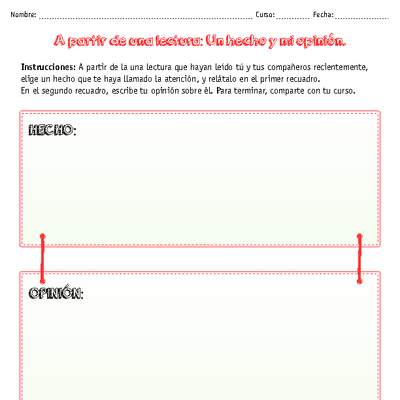 A partir de una lectura: un hecho y mi opinión A partir de una lectura: un hecho y mi opinión