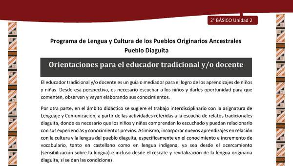 Orientaciones para el educador tradicional y/o docente Orientaciones para el educador tradicional y/o docente