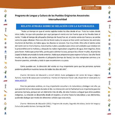 Relato Aymara sobre su relación con la naturaleza Relato Aymara sobre su relación con la naturaleza