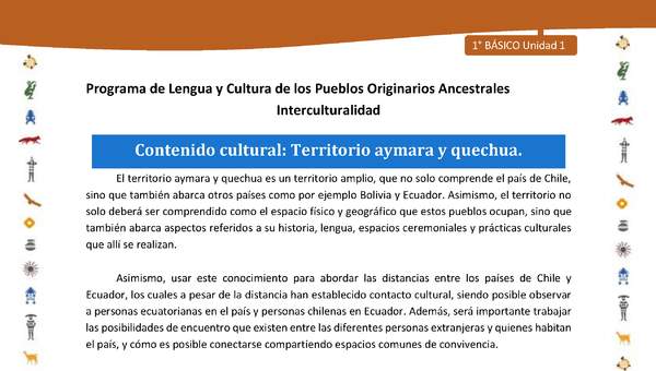 Contenido cultural: Territorio Aymara y Quechua Contenido cultural: Territorio Aymara y Quechua