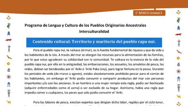 Contenido cultural: Territorio y maritorio del pueblo rapa nui Contenido cultural: Territorio y maritorio del pueblo rapa nui
