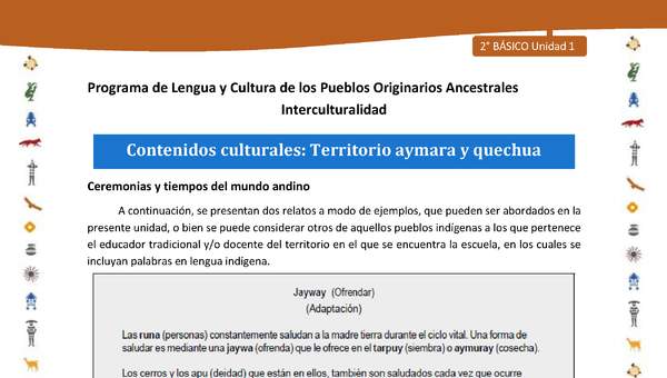 Contenidos culturales: Territorio aymara y quechua Contenidos culturales: Territorio aymara y quechua