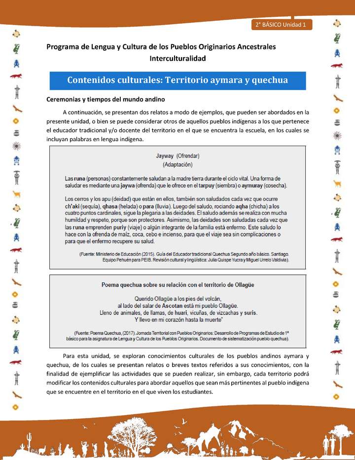 Contenidos culturales: Territorio aymara y quechua Contenidos culturales: Territorio aymara y quechua