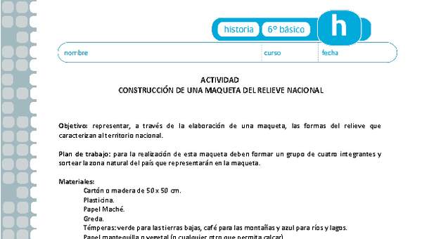 Construcción de una maqueta del relieve nacional Construcción de una maqueta del relieve nacional