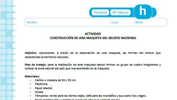 Construcción de una maqueta del relieve nacional Construcción de una maqueta del relieve nacional