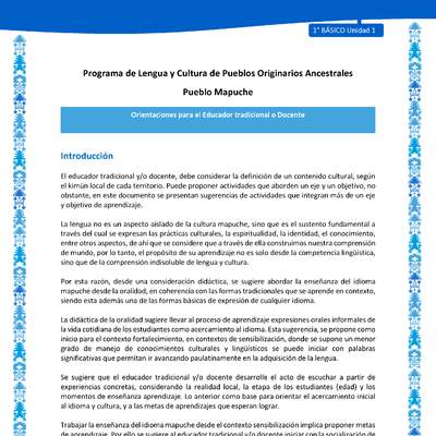 Orientaciones al docente - LC01 - Mapuche - U1 - Introducción Orientaciones al docente - LC01 - Mapuche - U1 - Introducción